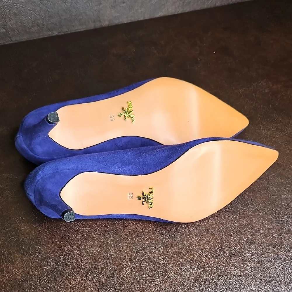 Prada Blue Suede Kitten Heels